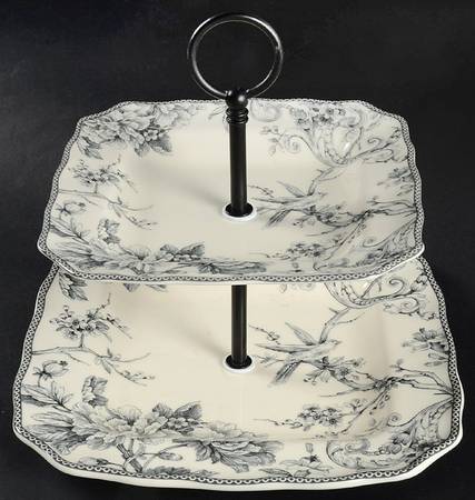 Adelaide Grey and White 2 Tiered Serving Tray (Square Dinner&Salad Plate)