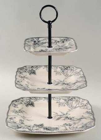 Adelaide Grey and White 3 Tiered Tray (Square Dinner,Salad,Appetizer)