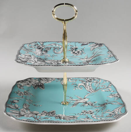 Adelaide Turquoise 6 5/8"-10"  2 Tiered Serving Tray (Dp, Sp) HC