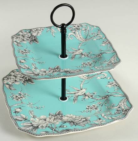Adelaide Turquoise 2 Tiered Serving Tray (Square Dinner&Salad Plate)