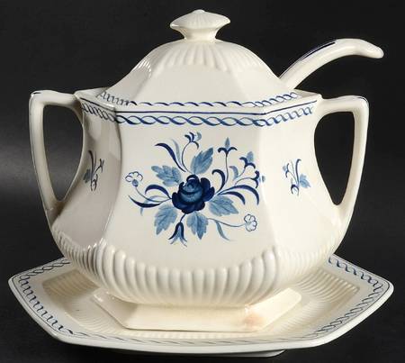 Baltic Blue (Older, Cream) Tureen & Lid w/Ladle & Underplate