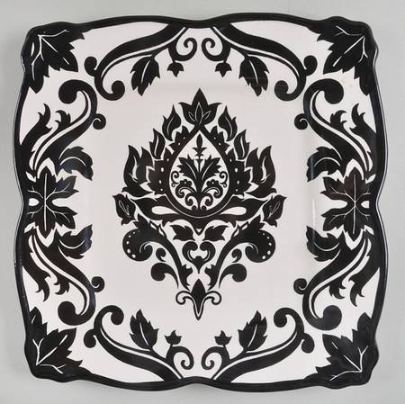 Damask Black Square Chop Plate