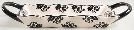 Damask Black 17" Rectangular Handled Tray