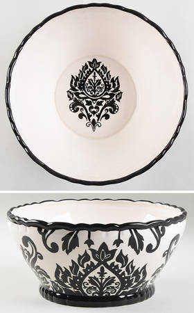 Damask Black 9" Round Serving Bowl