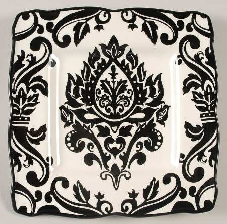 Damask Black Square Salad Plate