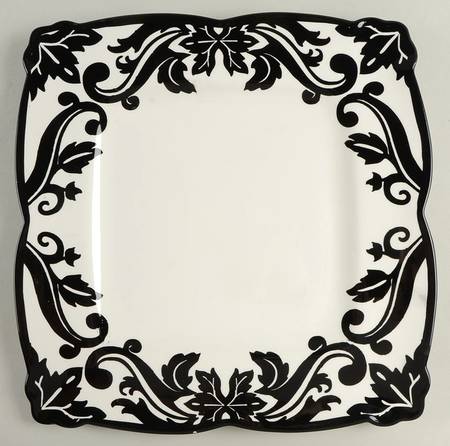 Damask Black Square Dinner Plate