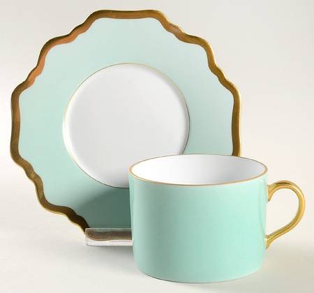 Anna's Palette Aqua Green Flat Cup & Saucer Set