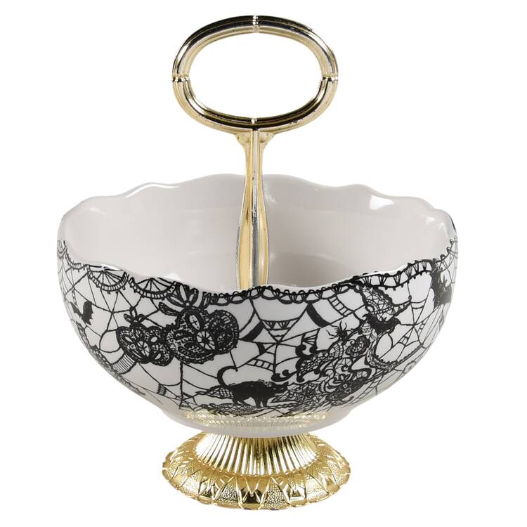 Wiccan Lace 6"-7" Handled Footed Nut Dish HC
