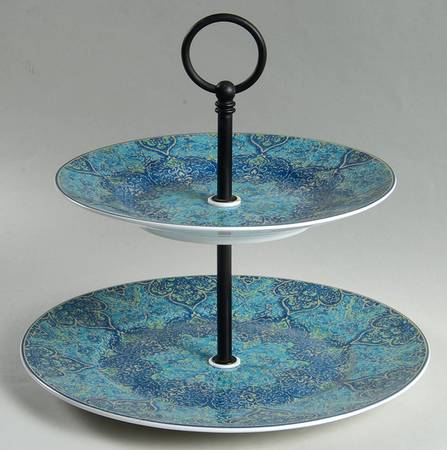 Eva Opulent Blue 2 Tiered Serving Tray (Dinner & Salad Plate)