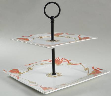 Opulent Ornaments Red 2 Tiered Serving Tray (Dinner & Salad Plate)