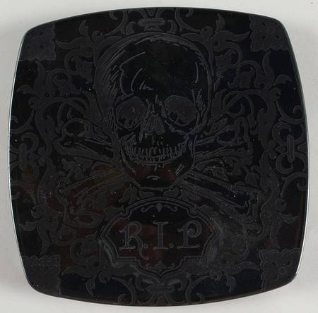 Halloween Skulls Black Square Appetizer Plate