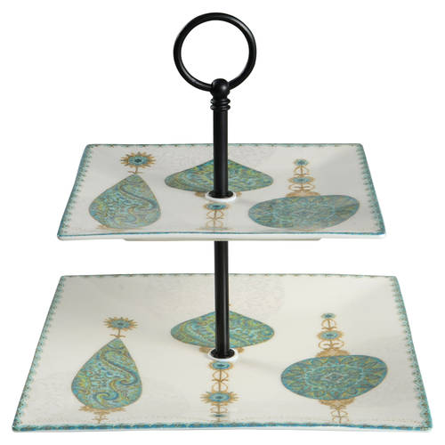Constantina Turquoise 2 Tiered Serving Tray (Dinner & Salad Plate)
