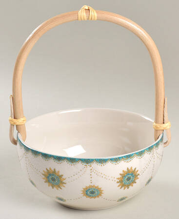 Constantina Turquoise 7''-7 1/4'' Basket W/Bamboo Handle HC