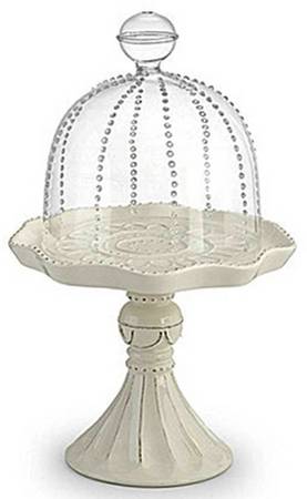Gabrielle Scallop White 8" Diameter Cupcake Stand & Glass Dome
