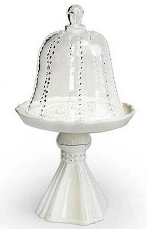 Gabrielle Scallop White 6" Diameter Cupcake Stand & Glass Dome