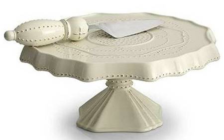 Gabrielle Scallop White Cake Stand Pedestal 12" & Pie/Cake Server