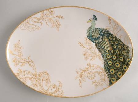 Serene Peacock 14" Oval Serving Platter