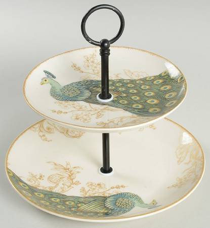 Serene Peacock 2 Tiered Serving Tray (Dinner & Salad Plate)