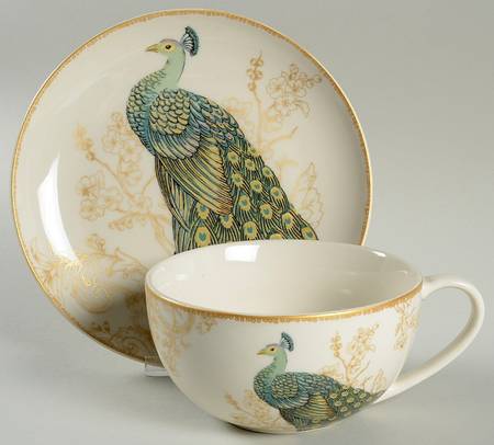 Serene Peacock Soup Mug & Plate Set (Uses the Salad Plate)