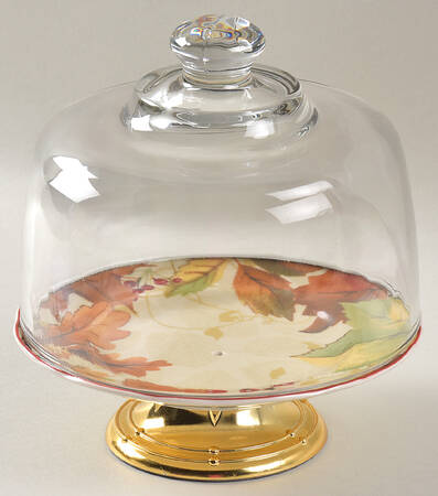 Harvest Festival Cream 6 1/2"-7 1/2" Footed Cheese Plate w/ Glass Dome HC