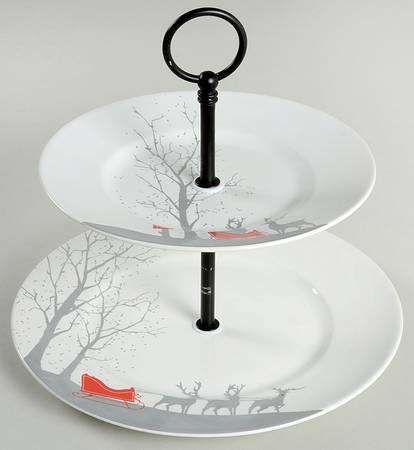 Red Sleigh 2 Tiered Serving Tray (Dinner & Salad Plate)