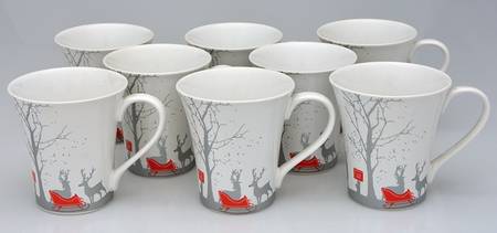 Red Sleigh Mug - Set of 8