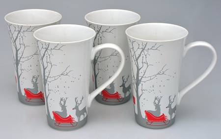 Red Sleigh Mug - Set of 4