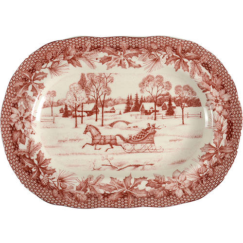Poinsettia Toile 14" Oval Serving Platter