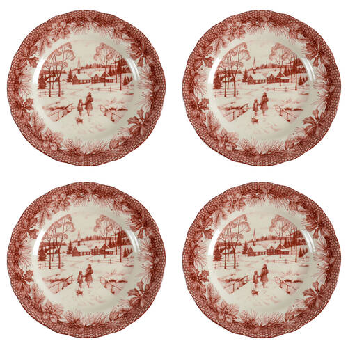 Poinsettia Toile Salad Plate - Set of 4