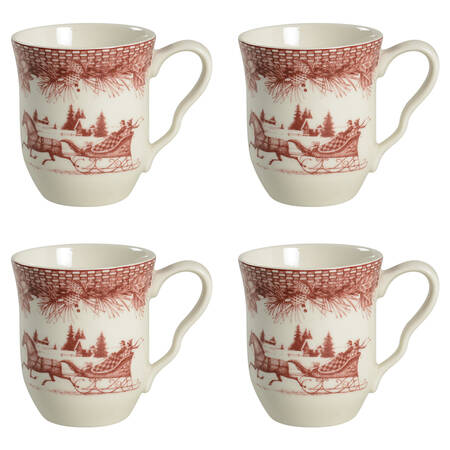 Poinsettia Toile Mug - Set of 4