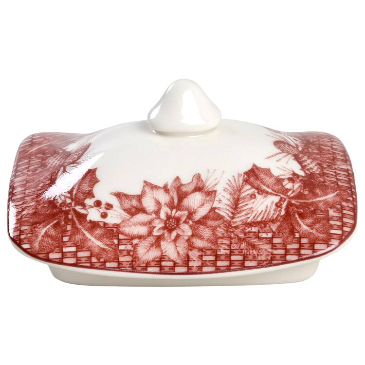 Poinsettia Toile Lid for Medium Canister
