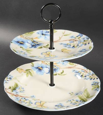 Lyanna Blue 2 Tiered Serving Tray (Dinner & Salad Plate)
