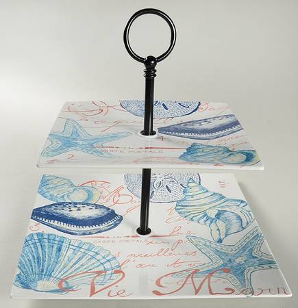 Oceana Coral (Shells) 2 Tiered Serving Tray (Dinner & Salad Plate)