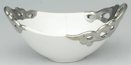 Pierced Serveware Silver (Platinum) 9" Oval Vegetable Bowl