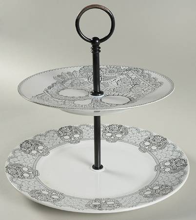 Skull Lace 2 Tiered Serving Tray (Dinner & Salad Plate)