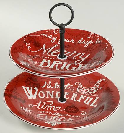 Christmas Tunes 2 Tiered Serving Tray (Dinner & Salad Plate)