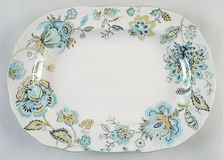 Winter Floral Blue 14" Oval Serving Platter