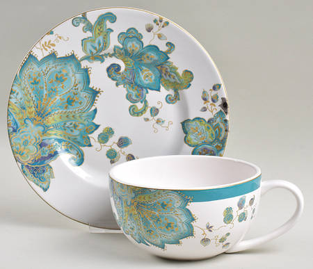 Norah Teal Soup Mug & Plate Set (Uses the Salad Plate)