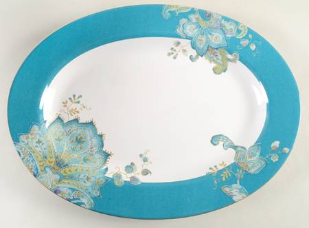 Norah Teal 14" Oval Serving Platter