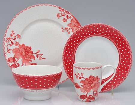 Floral Dot Red 16 Piece Set