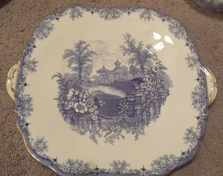 Queen's Garden Blue on White Square Handled Cake Plate