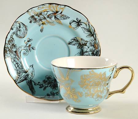 Adelaide Blue Gold Footed Cup & Saucer Set