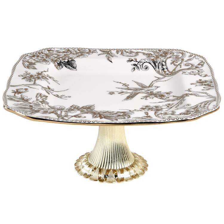 Adelaide Electroplate Gold (Shiny Gold Not Brown) Cake Stand with 4"-5" Metal Pedestal  Hc