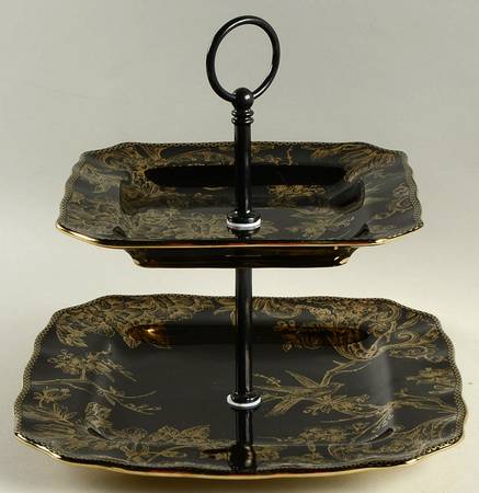 Adelaide Black Gold 2 Tiered Serving Tray (Dinner & Salad Plate)