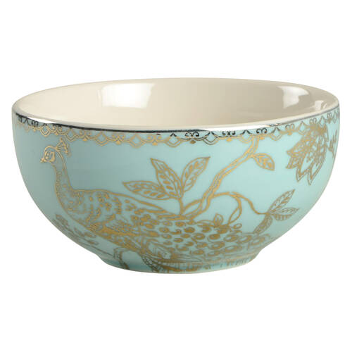Peacock Garden Electroplate Turquoise Soup/Cereal Bowl
