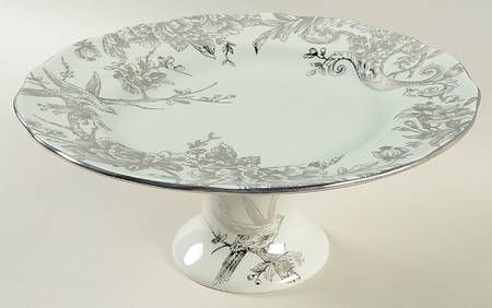 Adelaide Green and Silver 10" Diameter Pedestal Cake Stand