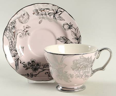 Adelaide Pink and Silver Footed Cup & Saucer Set