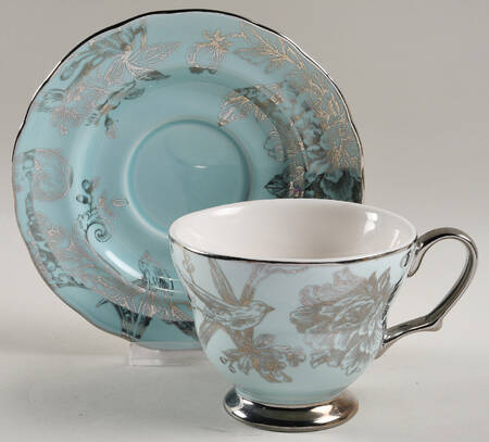 Adelaide Turquoise and Silver Footed Cup & Saucer Set