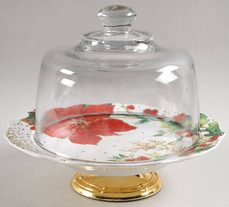 Winter Confetti 6 1/2"-7 1/2" Footed Cheese Plate w/ Glass Dome HC
