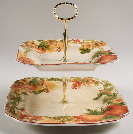 Pumpkin Vine 6 5/8"-10"  2 Tiered Serving Tray (Dp, Sp) HC